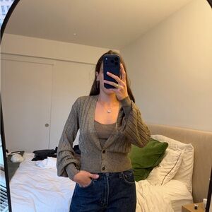 Zara Brown Knit Cardigan and Top Set